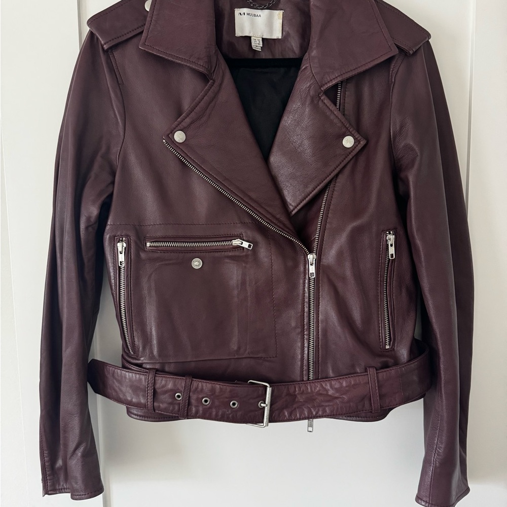 Muubaa Brown Leather Jacket Asymmetrical Moto Style